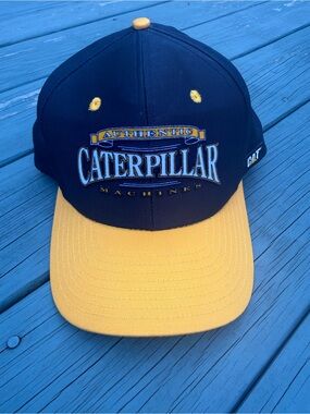 Caterpillar CAT Navy Yellow Embroidered Logo Trucker Baseball Cap Hat